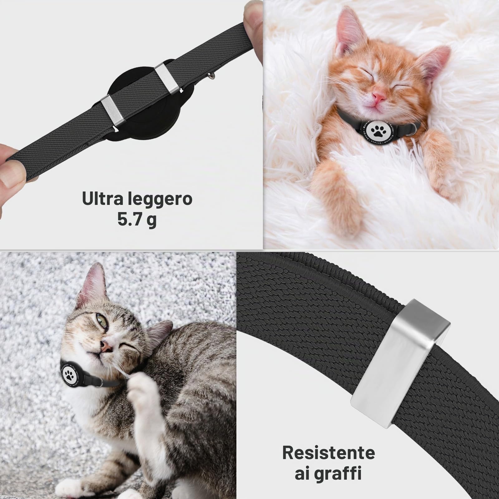 Collare Airtag Gatto, Cllare Elastico per Gattini con Supporto per Apple Airtag, Leggero e Confortevole, Collare Gatto Airtag con GPS ultra elasticizzato per Gatti, Gattini e Cuccioli (nero)