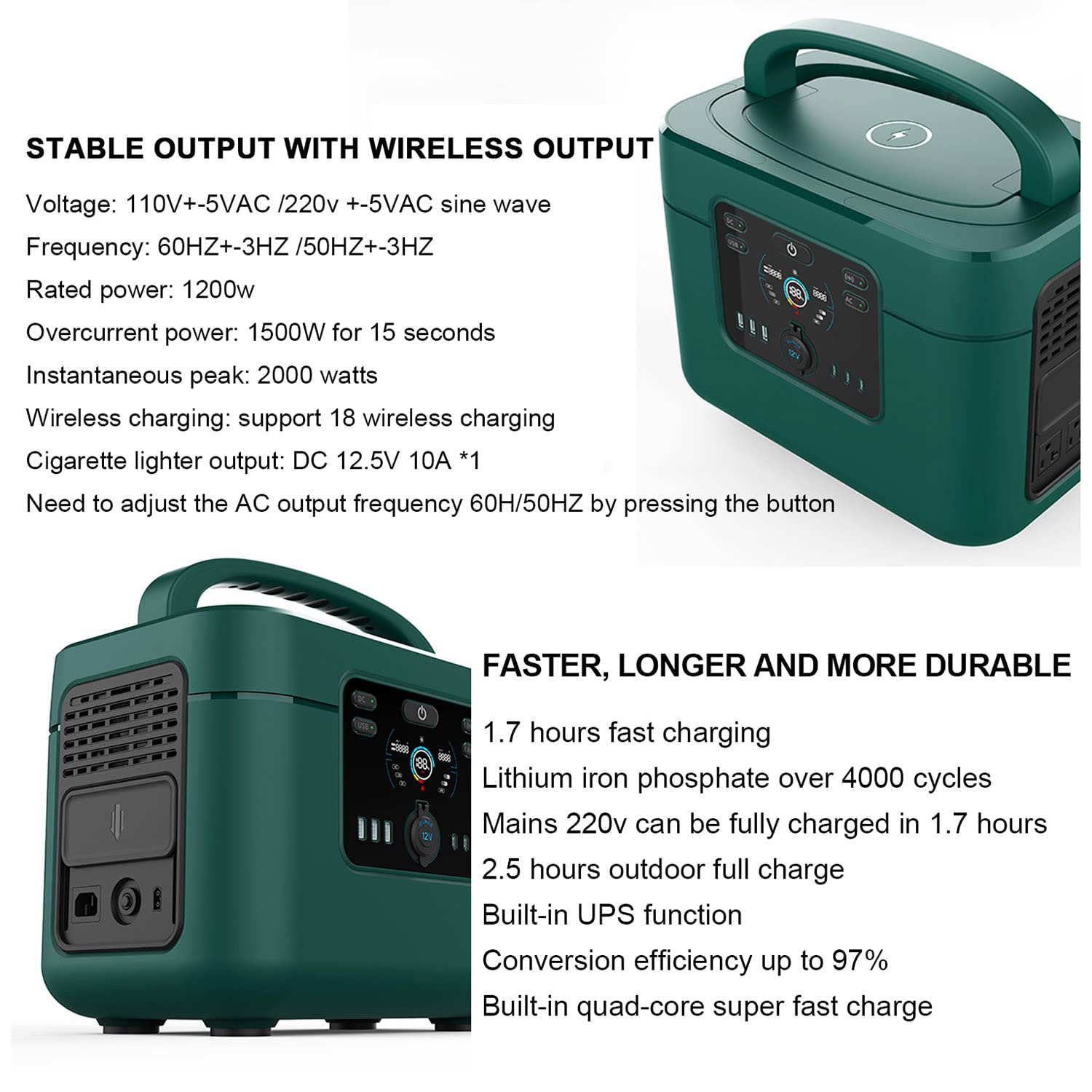 Mini Centrale électrique Portable, Batterie de Secours au Lithium 1050 Wh, Prises Secteur 1200 W, Ports CC et USB, générateur Solaire pour Camping, Voyage, Chasse, Urgence, 100 V