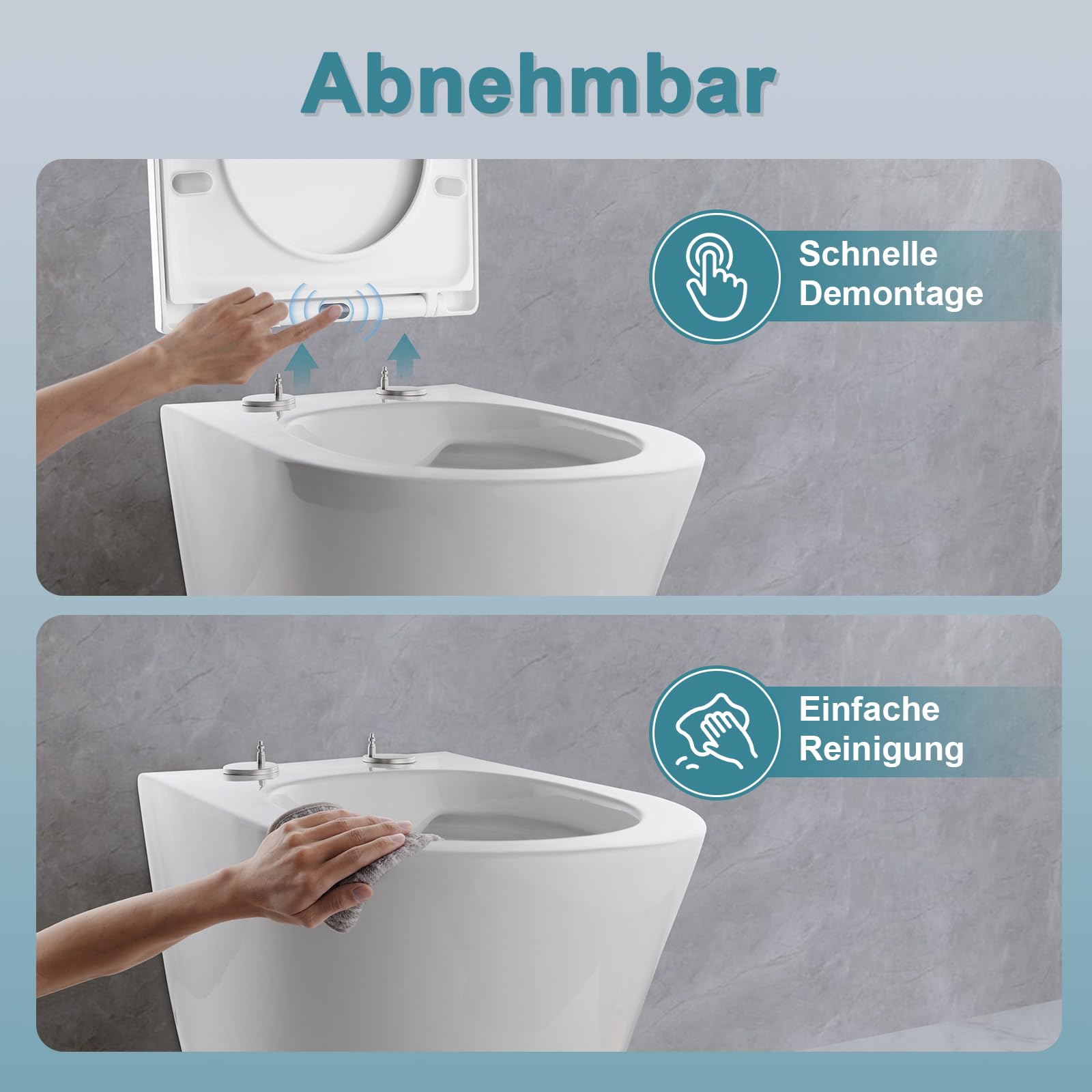 ANYCEE Wc-bril van duroplast met softclosemechanisme, 46 x 36,5 cm, met antibacterieel, D-vorm, wc-deksel met Quick-Release, universele toiletbril, wit