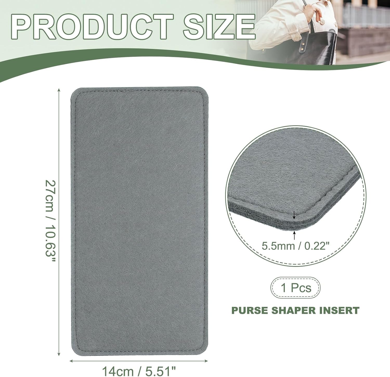 Felt Base Shaper, Bag Bottom Shaper Purse Organizer Insert, Handbag Organizers Arc Corner Liner Board Insert, 11 x 6 Inch Fit for Purse Tote Bag Handbag Women (Cement Gray) image 2