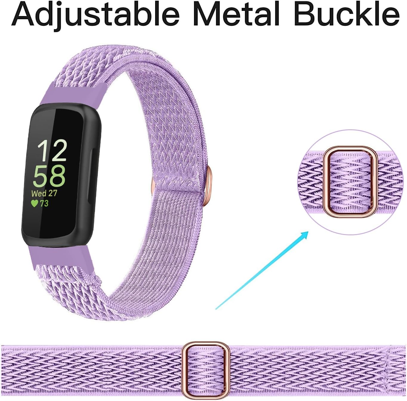 5-Pack Elastic Nylon Bands Compatible with Fitbit Inspire 3/Inspire 2/Inspire HR/Inspire, Breathable Adjustable Replacement Stretchy Nylon Loop Wristband Sport Strap for Women Men - Image 3