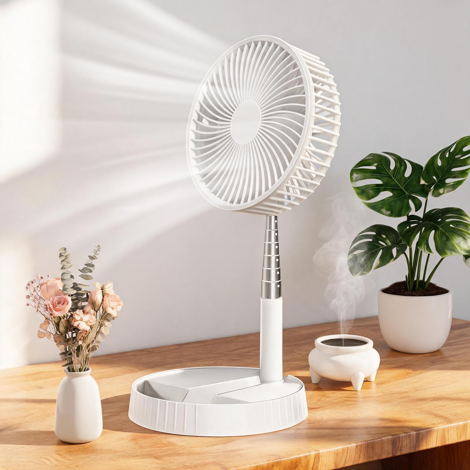 Ventilatore da Scrivania Soffiatore d'Aria Pieghevole Telescopico | Ventilatore Portatile per Pavimento, Camera, Ufficio, Viaggio, Campeggio, Spiaggia, All'aperto