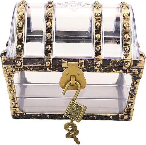 Miniatura 11 de Cofre del tesoro pirata para niños: pequeña caja del tesoro con cerradura y llave, caja de colección vintage de plástico para almacenamiento de