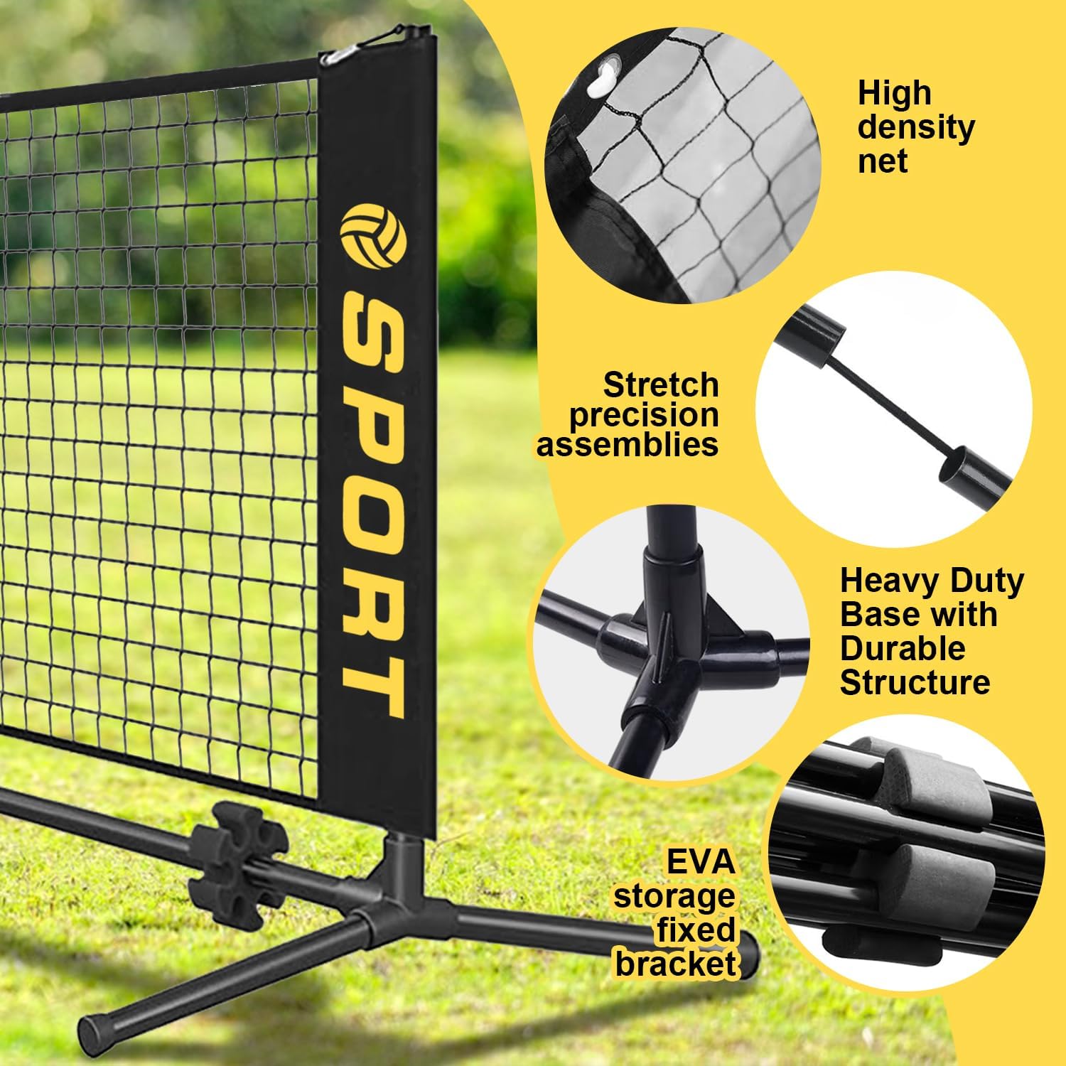 Mini rete portatile da badminton da 3,4 m, con pallavolo in gomma, pompa e borsa per il trasporto. Altezza regolabile 7,8 m, per rete da tennis, rete da pallavolo, rete da calcio, rete da