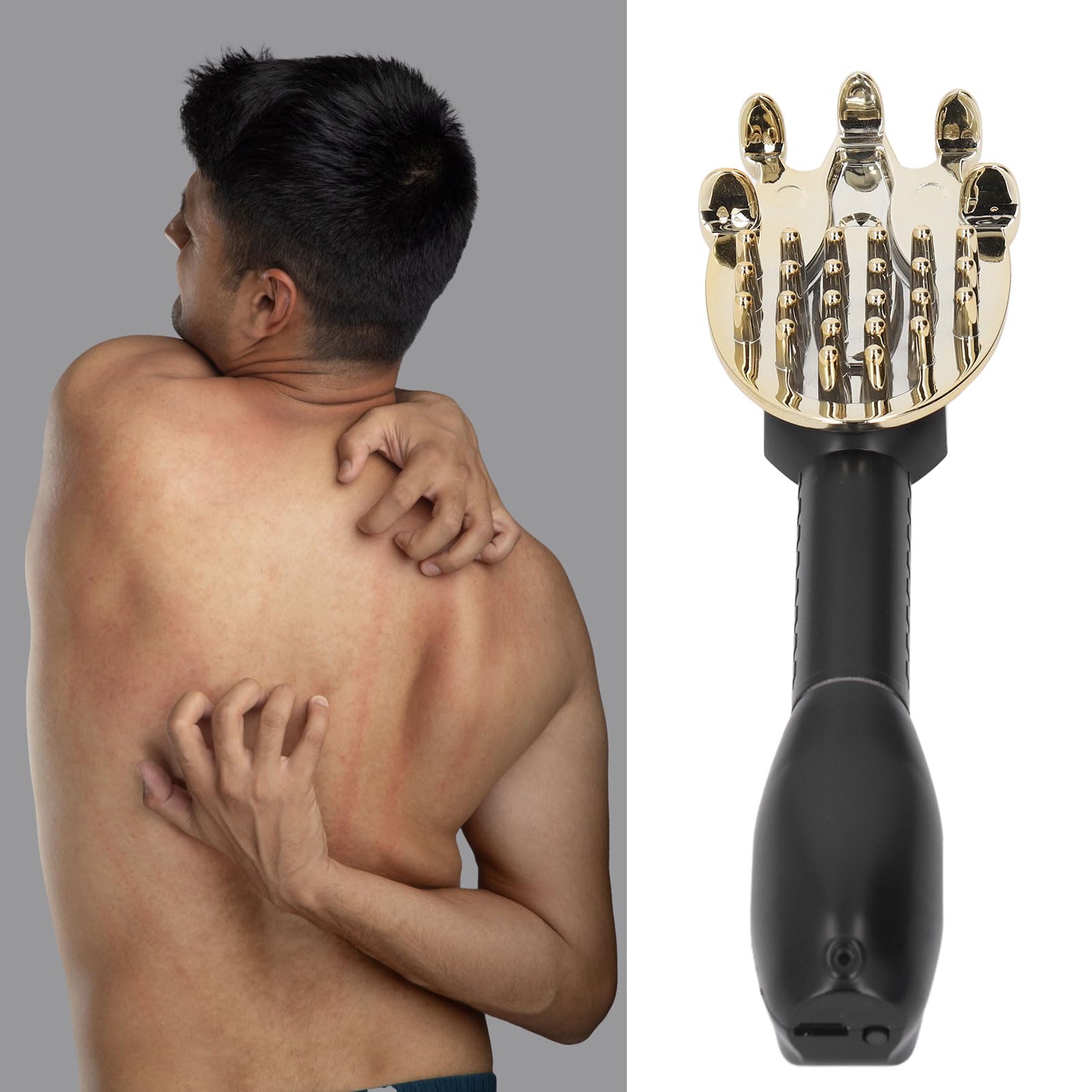Rastreador de Espalda Eléctrica, 45 Cm Extensible con Vibración Automática y 5 Cabezales de Masaje, para Adultos Espalda, Alivio de Picazón en el Cuello en el Hogar Viajar (BLACK)