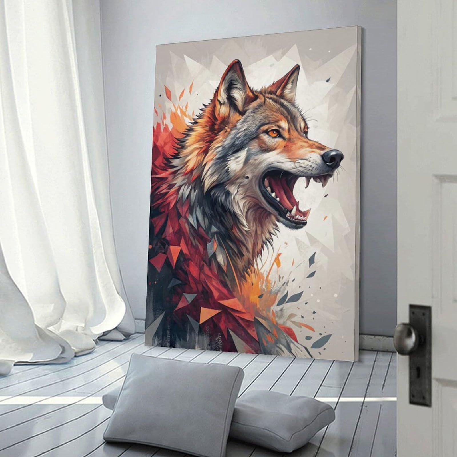 Junmoney Abstract Wolf Portrait Canvas Art Print 24x36inch(60x90cm), for Bedroom Decor, Cosy Corners Or Studios, An Easy Wall Refresh for Bedrooms