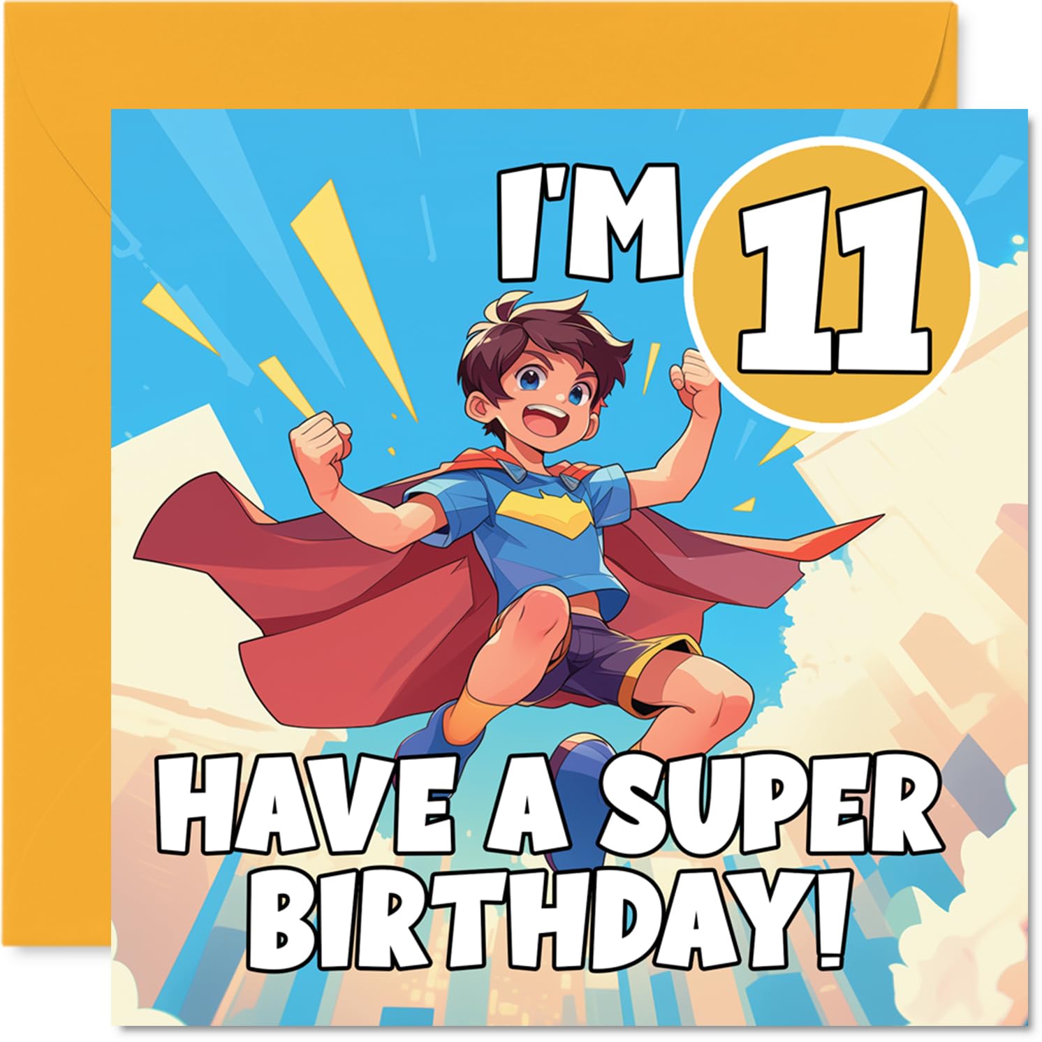 11th Birthday Cards for Boys - Anime Superhero - Happy Birthday Card for 11 Year Old Boy Cousin Grandson Nephew Step Son, 145mm Bday Greeting Cards