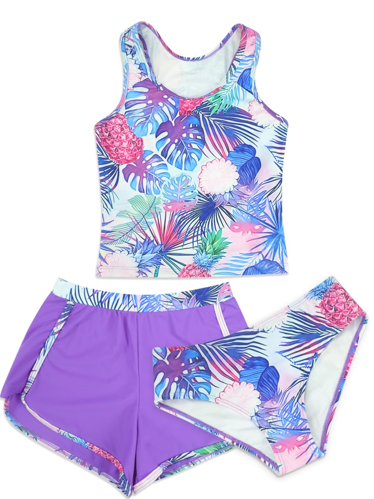 SHEKINI Costume da bagno con stampa incrociata, 3 pezzi, con parte inferiore bikini e pantaloncini da bagno