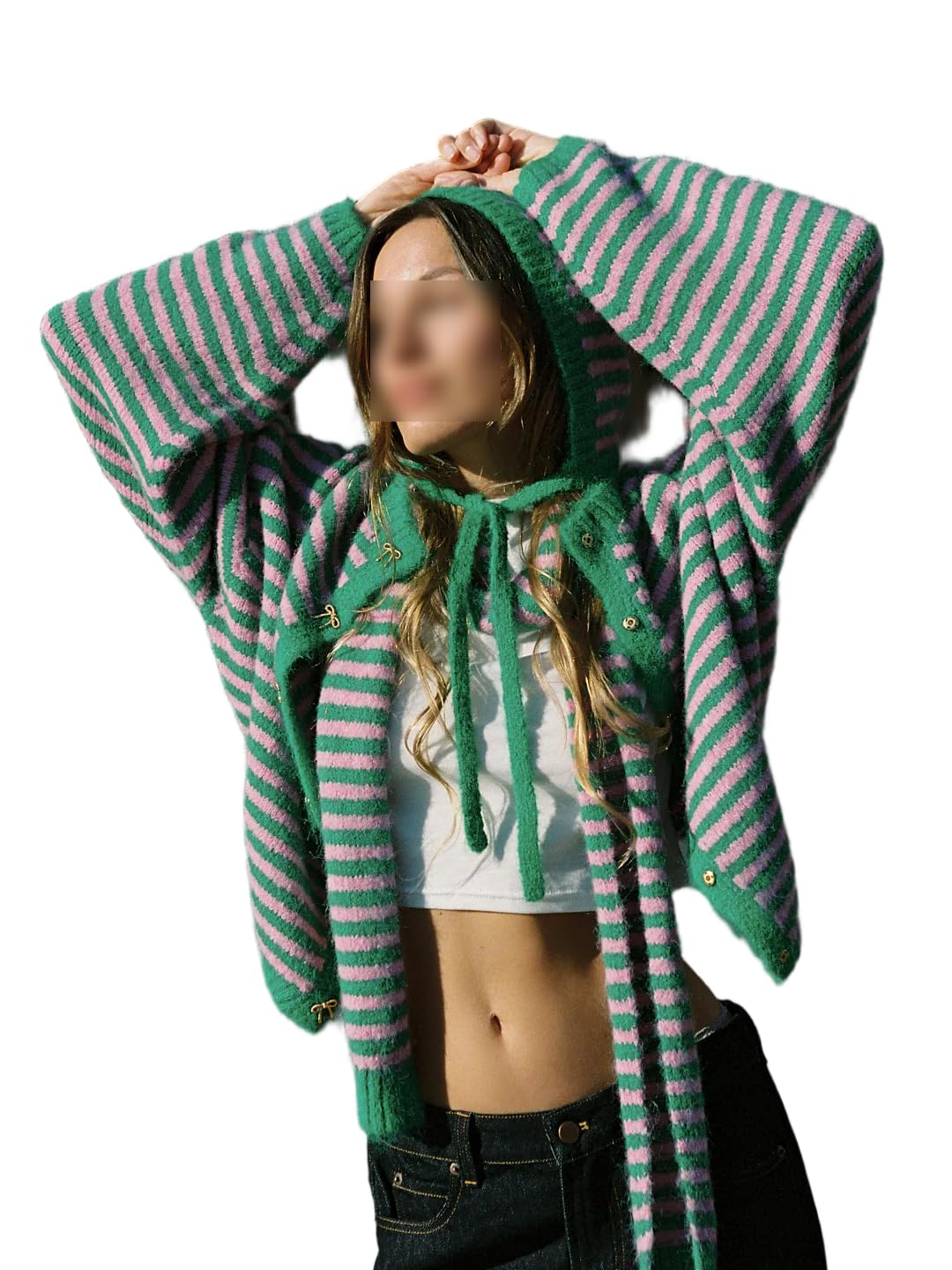 Women Striped Cropped Fall Cardigan Sweater Y2k Button Down Open Front Knit Jacket Vintage Long Sleeve Cozy Cardigans