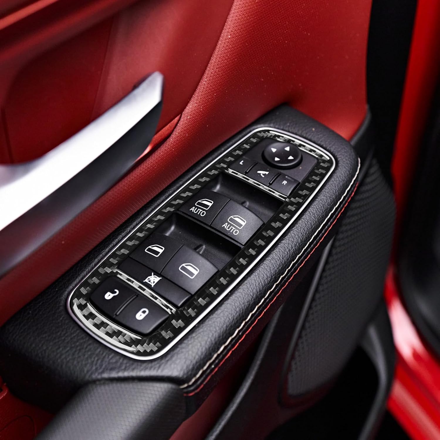NVCNX Real Premium Carbon Fiber Compatible with Dodge RAM 1500/2500/3500 2019 2020 2021 2022 2023 2024 Window Switch Panel Cover Interior Trim Accessories Sticker Decal Black - for Crew/Quad Cab