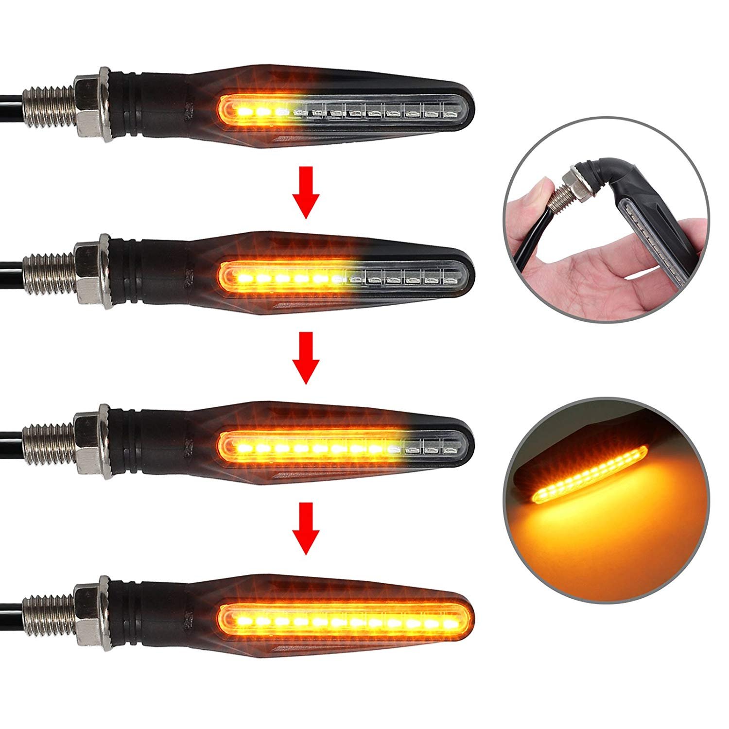 PROZOR Kierunkowskaz świetlne 4 szt. LED wodoodporne lampa mini bursztynowe kierunkowskaz do motocykla