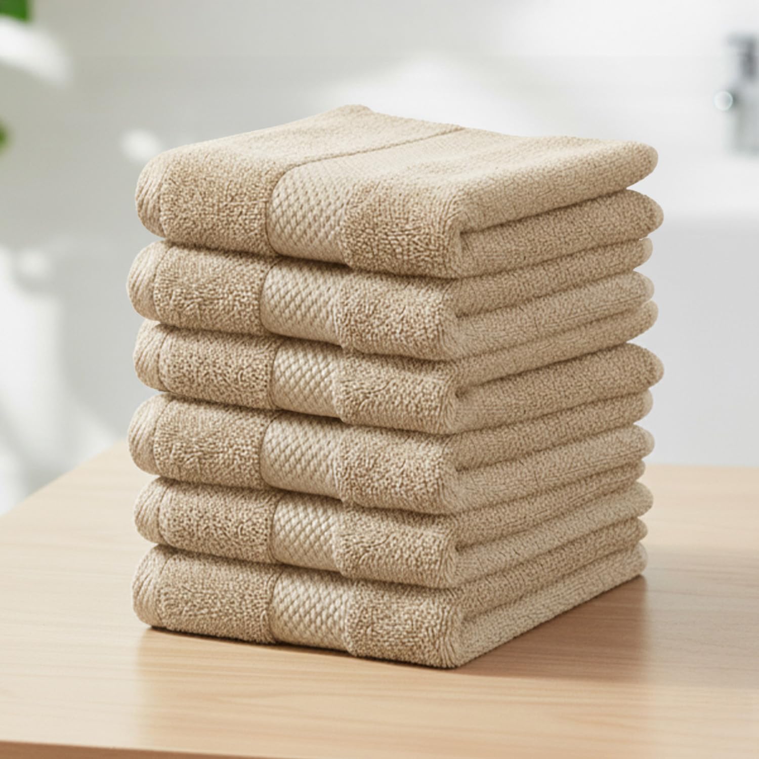 Earthy Fables Premium Face Towels - 100% Combed Cotton, 600 GSM, Ultra Soft, Quick Dry & Highly Absorbent, for Gym, Travel & Acne-Prone Skin, 30 x 30 cm, Set of 6 (Beige)
