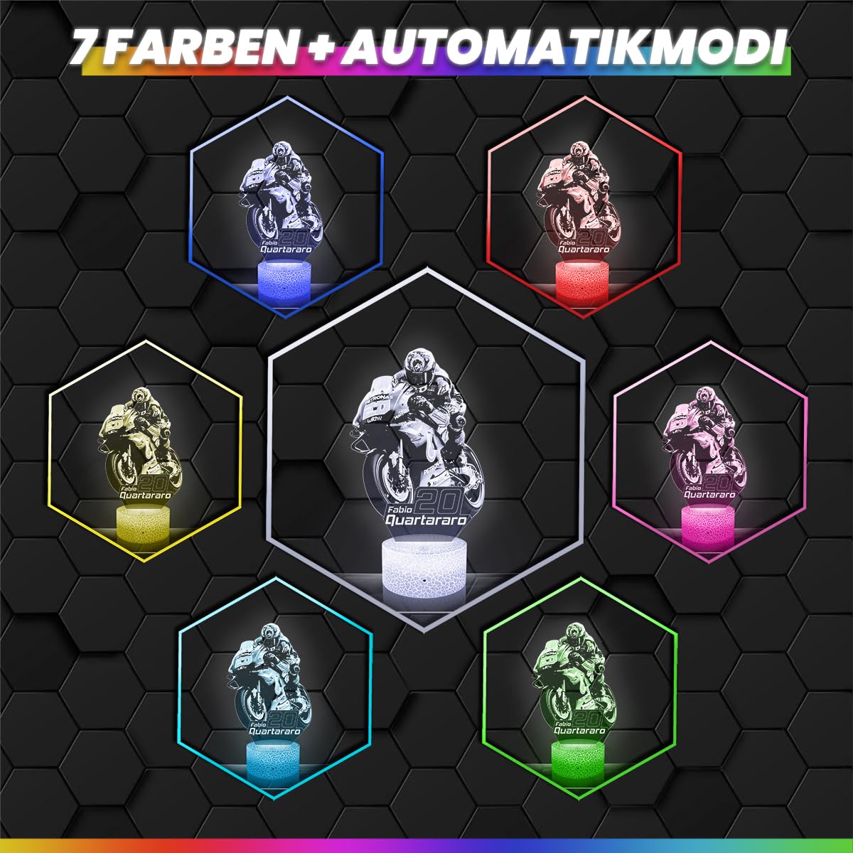 Lampephoto.fr - GP moto - Fabio Quartararo 3D Lampe, Touch Nachtlicht, MotoDekoration, 3D Led Illusion Geschenkidee Weihnachten Geburtstag Junge und Mädchen, Dekoration Kinder TOP