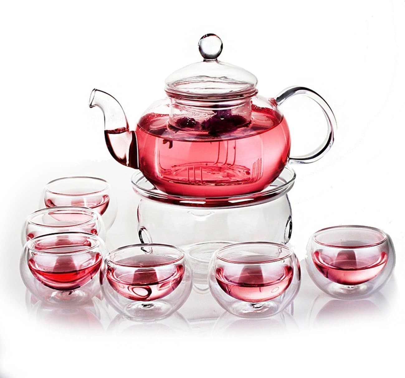 Jusalpha 11 PC-Glass Filtering Tea Maker Teapot with a Warmer and 6 Tea Cups Set (Version 2, 27-Oz)
