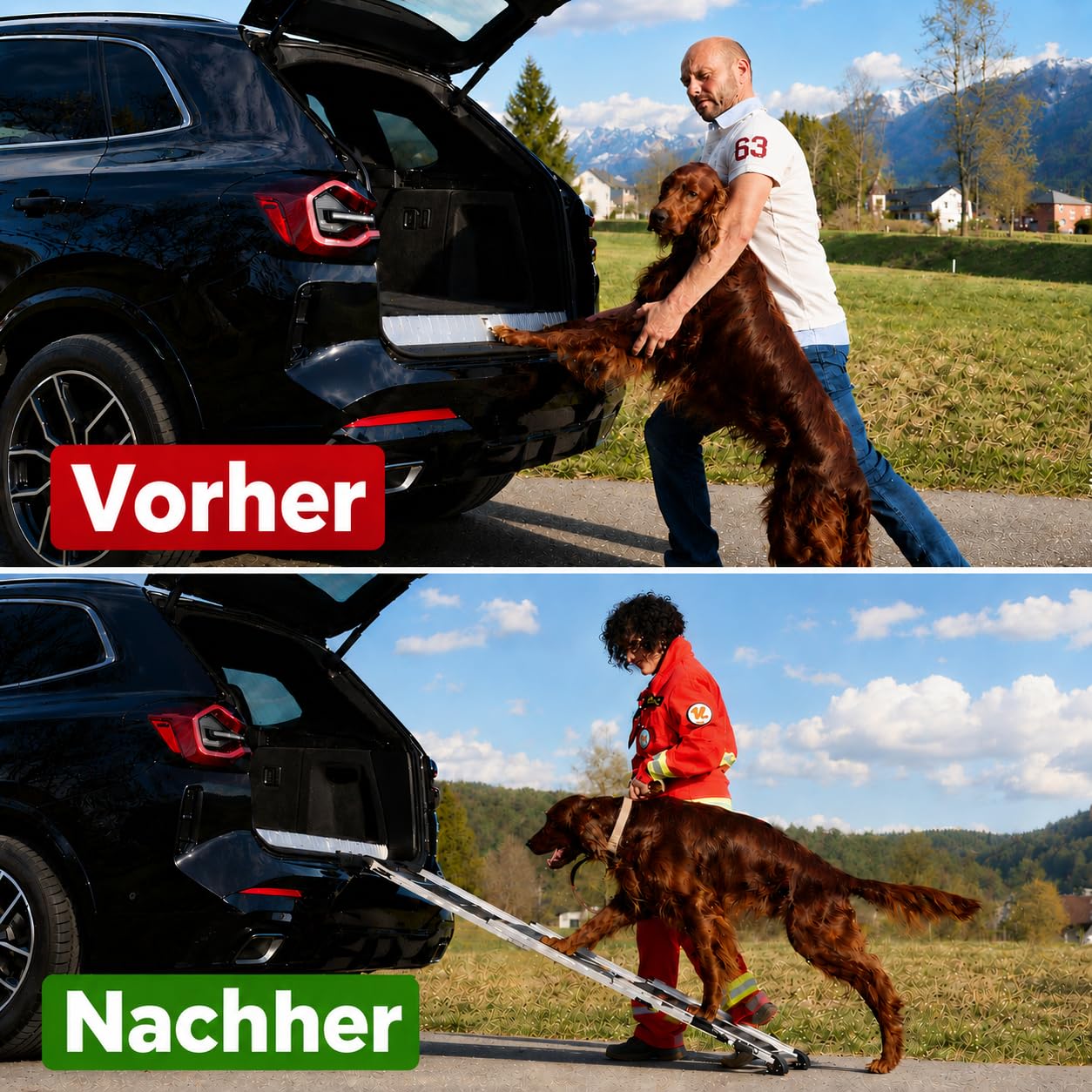 Hunderampe Teleskop rutschfest Alu 90kg Hundetreppe für Große Kleine Hunde Auto SUV Sofa Bett Rückbank Klappbar Einstiegshilfe Ausstiegshilfe Lang Breit Reise Kofferraum Autorampe