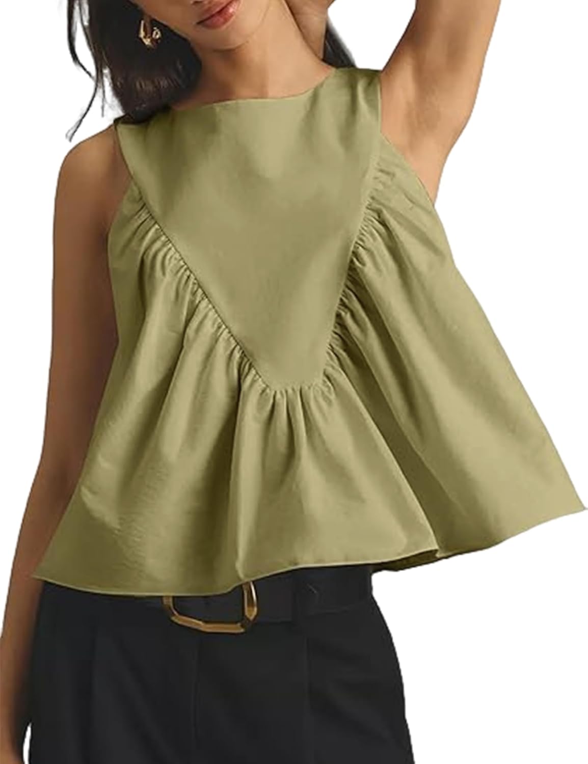 Tanming Womens Sleeveless Peplum Top Swing Tank Loose Fit Back Button Casual Blouse Ruffled Shirts