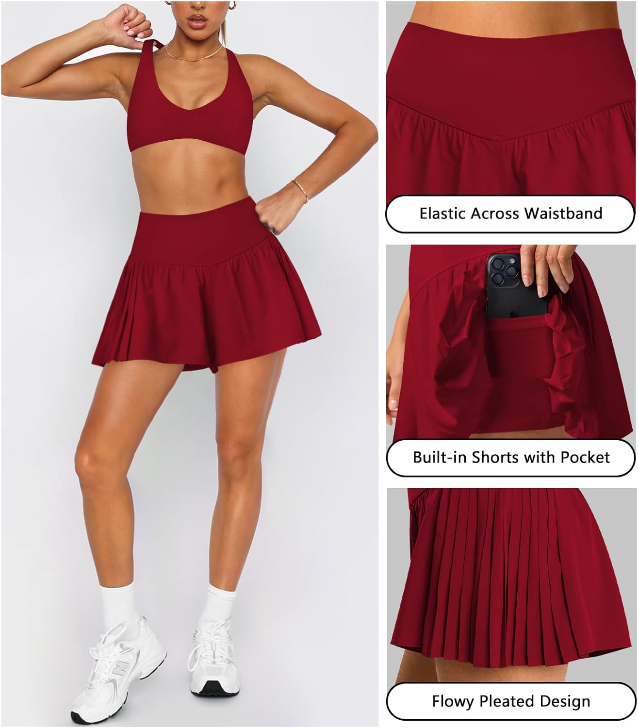 Athletic Running Shorts for Women Side Pleated Flowy Butterfly Crossover Workout Shorts Gym Tennis Skort with Pocket - Image 4