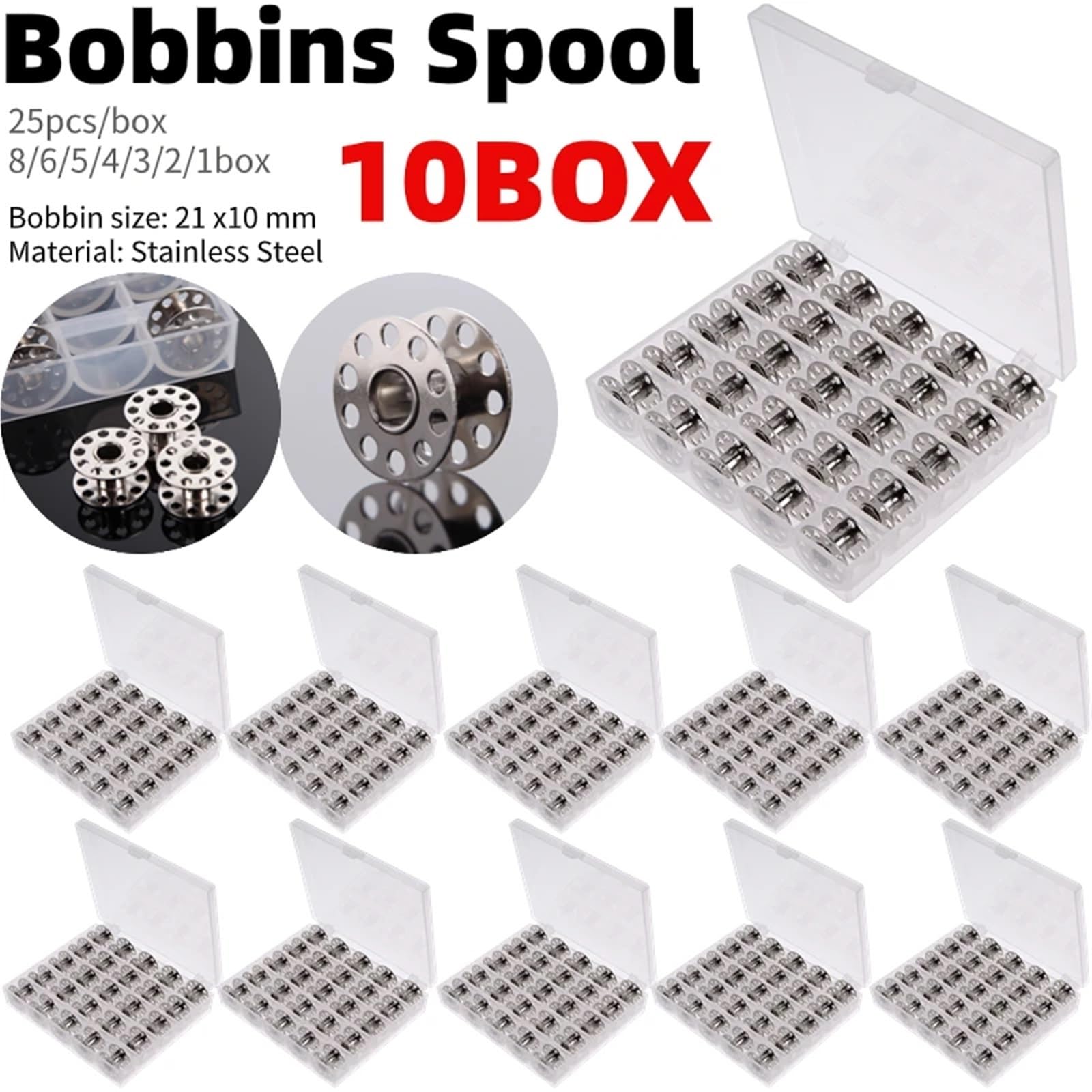 Szpulki do maszyn do szycia Metalowe szpulki ze stali nierdzewnej szpulą maszyny do szycia w pudełku na akcesoria(4Box)