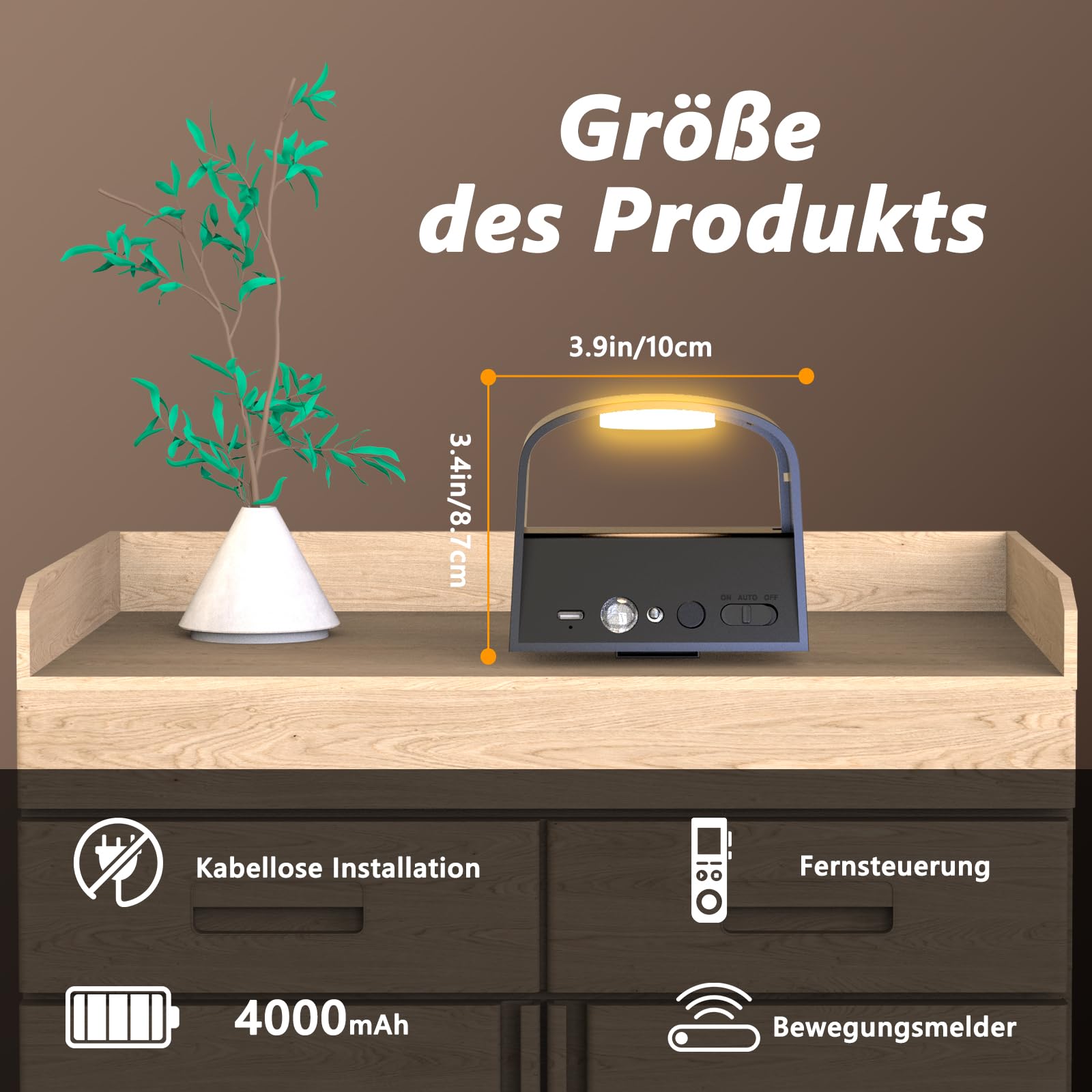 LED Wandleuchte Innen mit Bewegungssensor, 2 Stück 4000mAh Akku Kabellose Wandlampe mit Fernbedienung, 3 Farben/Modi Ohne Bohren Wanddeko Wandleuchte für Schlafzimmer Wohnzimmer Treppe Flur