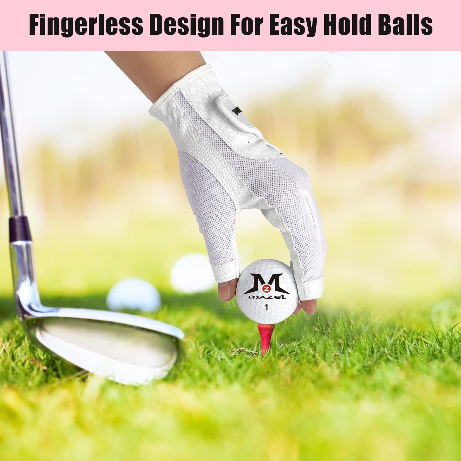 MAZEL Fingerlose Golfhandschuhe für Damen, offenes Finger-Design, atmungsaktiv, schweißabsorbierend, Größe S, M, L, XL, 1 Paar