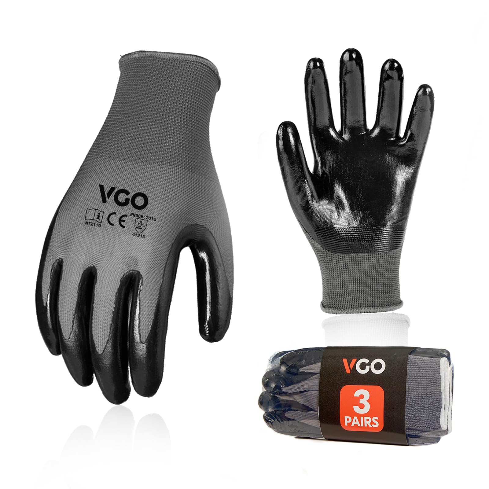 Vgo... 3 Pairs of Nitrile-Coated Gloves, Gardening and Work Gloves, for Women (NT2110) — view 15