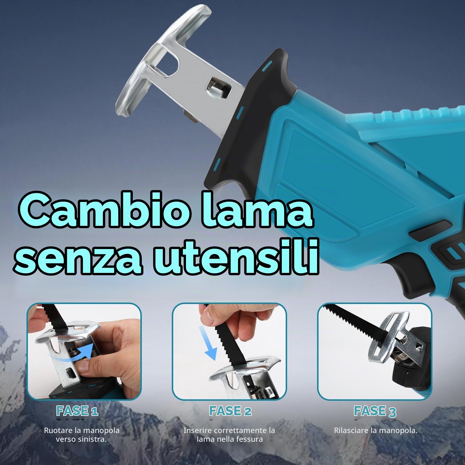 Sega Alternativa Compatibile con Makita 18V, Sega Gattuccio Elettrica a Velocità Variabile, Sega Manuale Elettrica con Cambio lama senza Attrezzi, Adatto per Tagliare Legno e Metallo (Due Batterie)