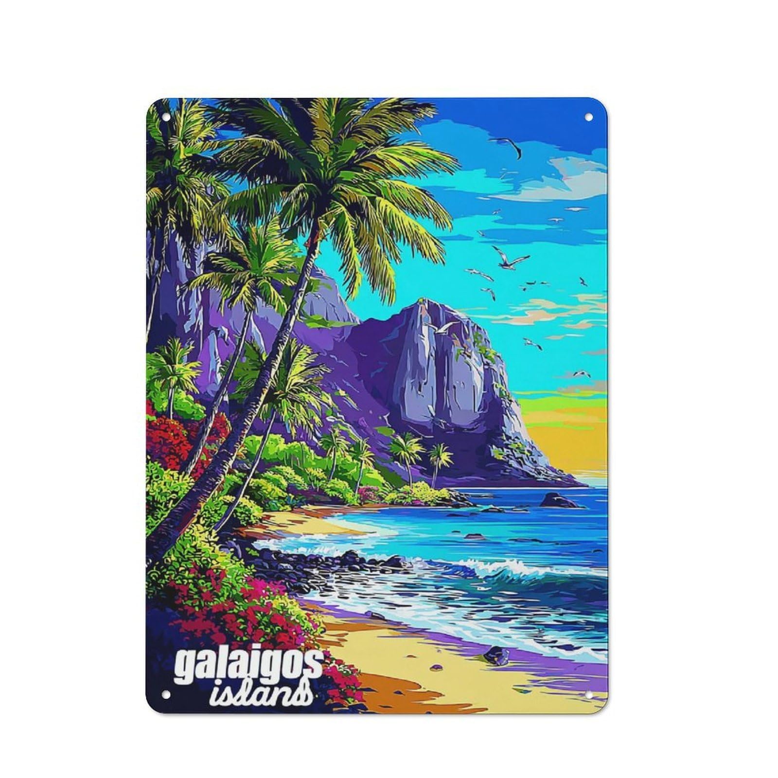 Junmoney Tropical Paradise Beach Scene 40X30cm Retro Tin Sign With For Home Office Or Studio, For Home Interiors, Feature Walls And Decorative Displays