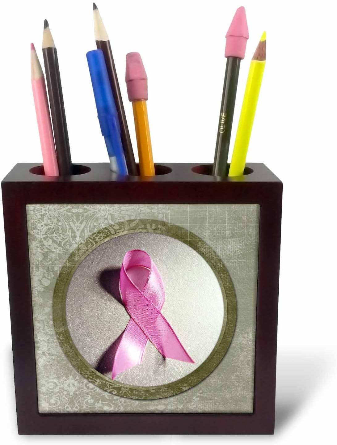 3dRose ph_99446_1 Breast Cancer Awareness Ribbon-Tile Pen Holder, 5-Inch