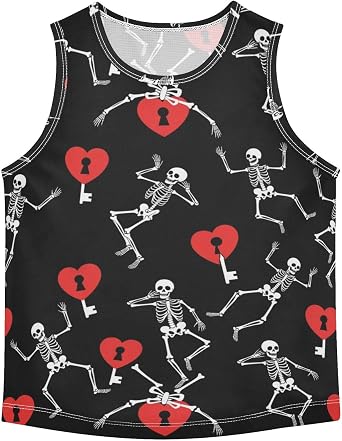 J JOYSAY Skeleton Heart Lock Boys Tank Top Sleeveless Muscle Shirts Quick Dry Workout Active Sport Kids T-Shirts 3-15T