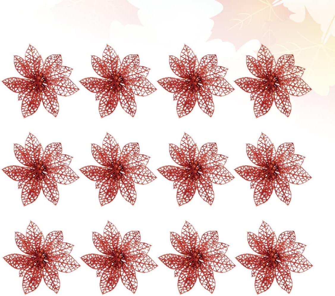 YYZKYTO Pack of 60 Decorations Jewellery Flower Wreath New Hollow Picks Ornament Party Garland Glitter Holiday Christmas Hanging Table Tree Decoration Flowers Decorative Christmas Centre Year