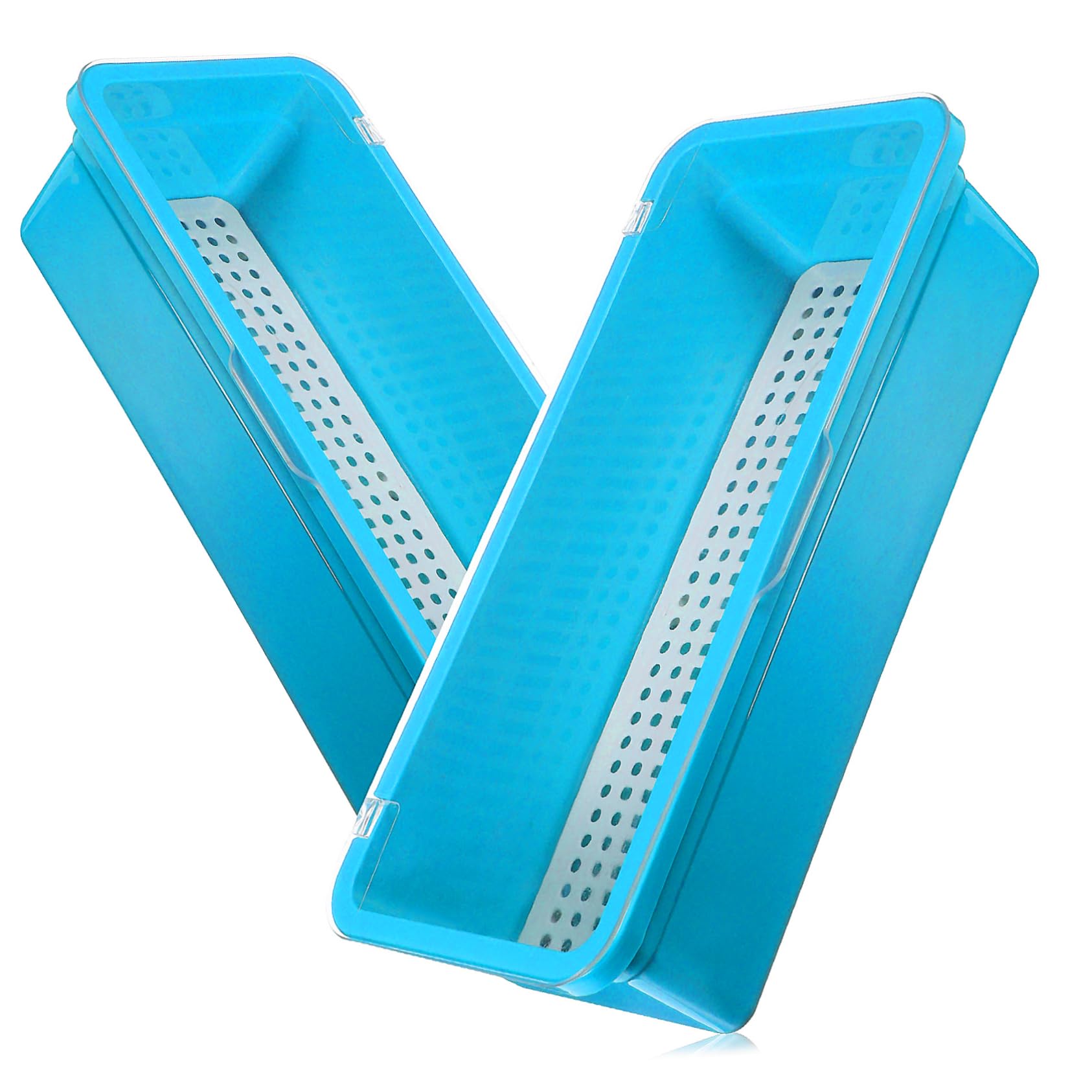 Alipis 2 Series Caja Organizadora para Cubiertos con Tapa Bandejas Plásticas con Drenaje Reutilizables Almacenamiento para Utensilios De Cocina De Azul para Encimeras 2 Piezas*2