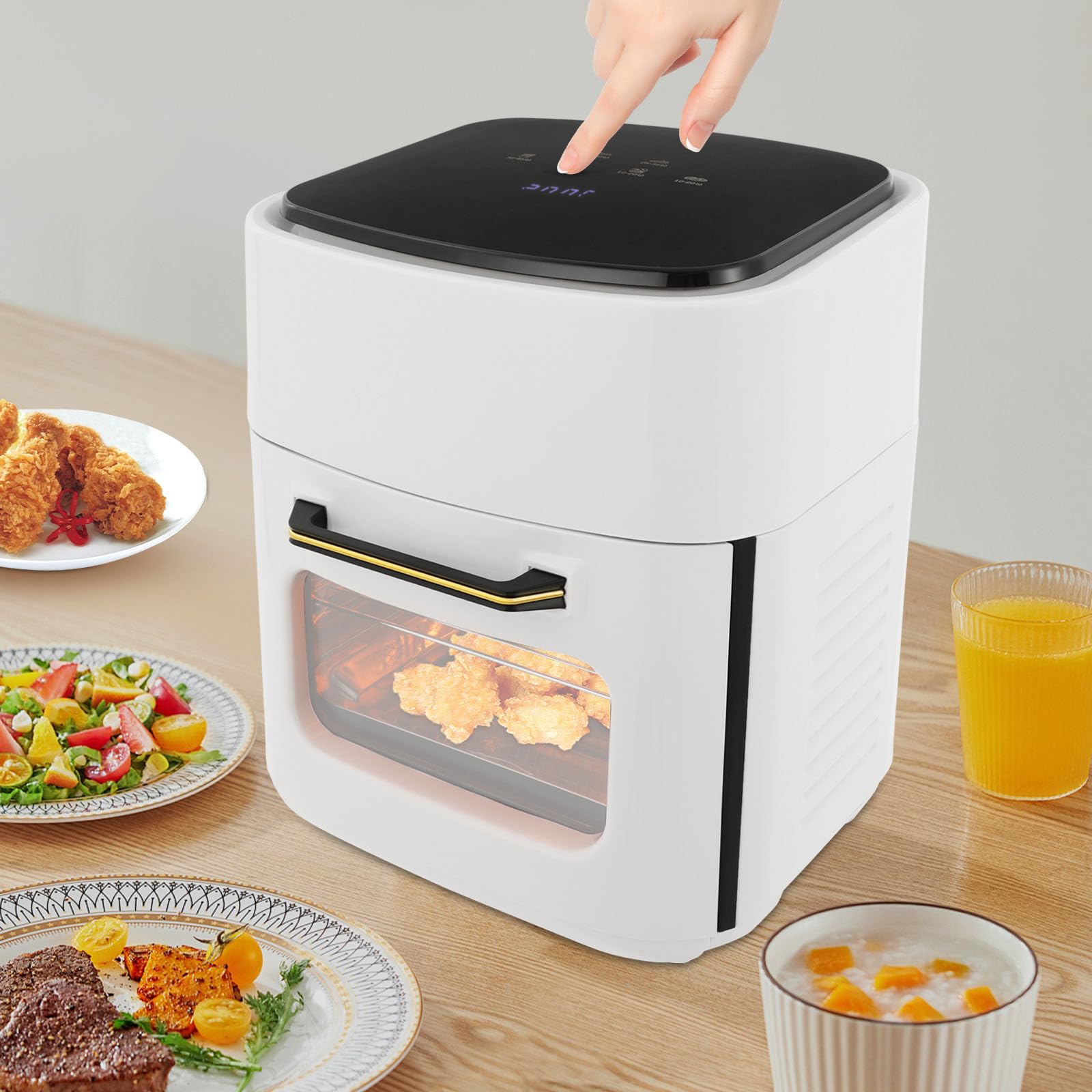 Freidora sin aceite Air Fryer 15L con pantalla táctil 8 programas | Circulation 360° - Temporizador para termostato y cesta para lavavajillas compacta, freidora de aire familiar 4-8 pers
