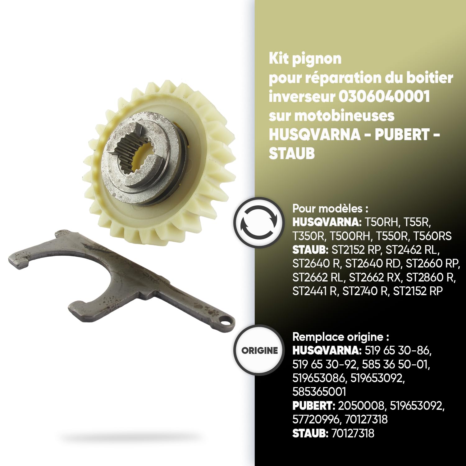 GREENSTAR - Pignon De Démarreur - Réparation Boîtier Inverseur Motobineuses 0306040001 - Pour Moteurs HUSQVARNA, PUBERT & STAUB (Modèles Avant 2012) - Pièce D'Origine 519653092, 0002050008, 70127318