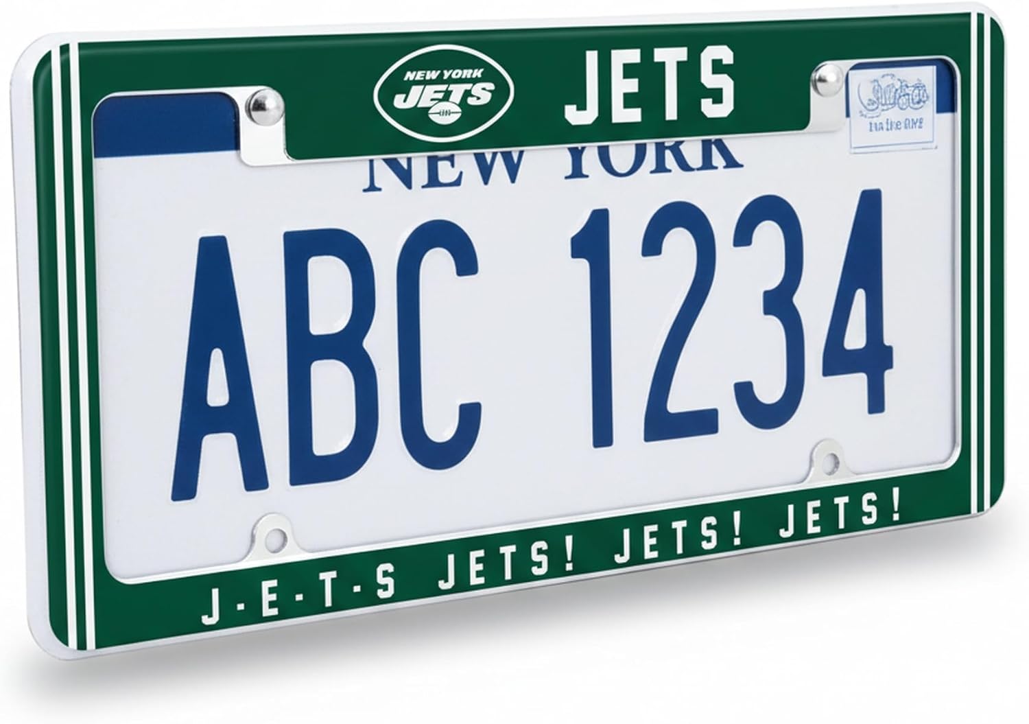 NFL New York Jets J-E-T-S Jets! Chrome License Plate Frame - Full Color Zinc Alloy, 4-Screw Mount