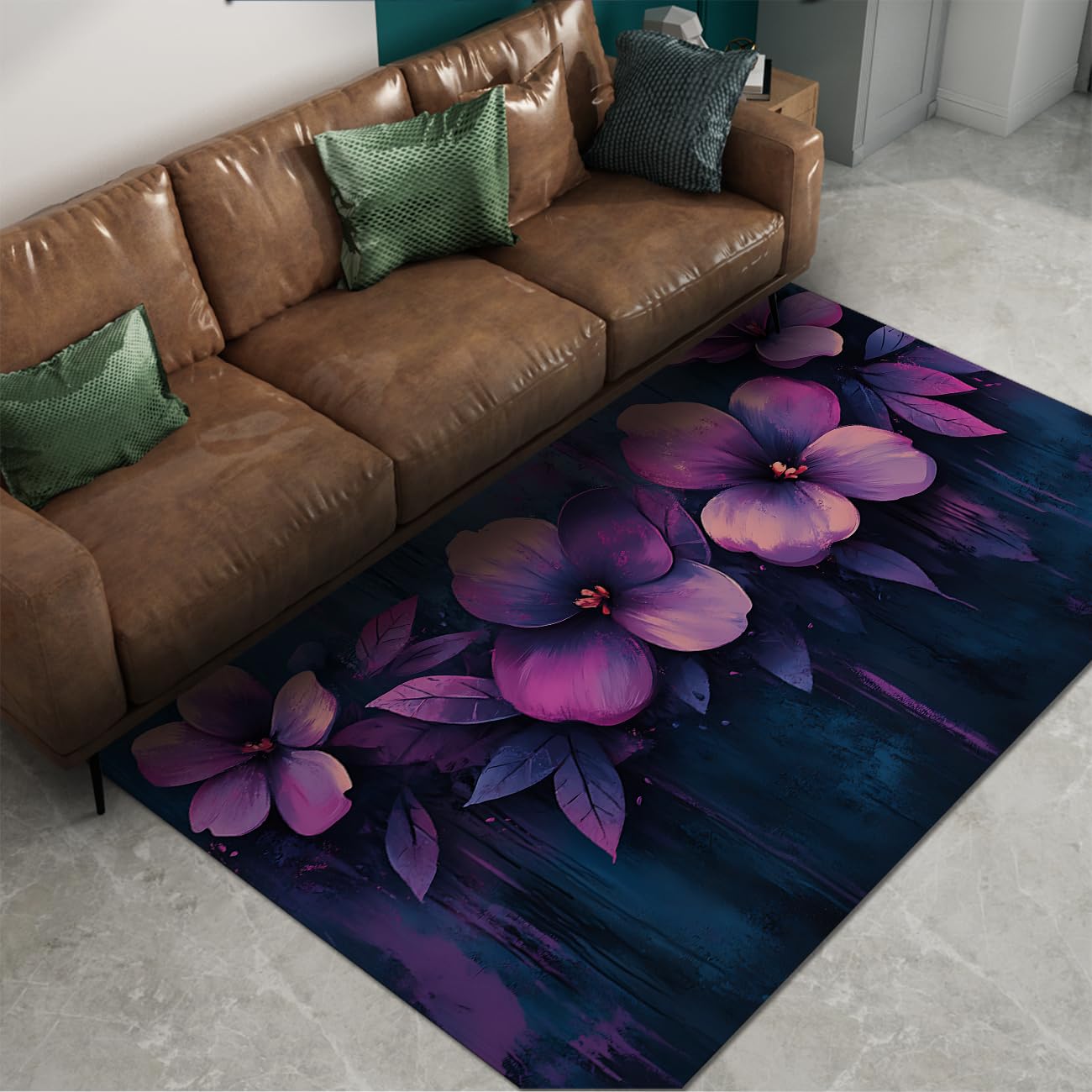 Tapis lavable violet ultra fin 160x230 au design abstrait moderne et poil bas
