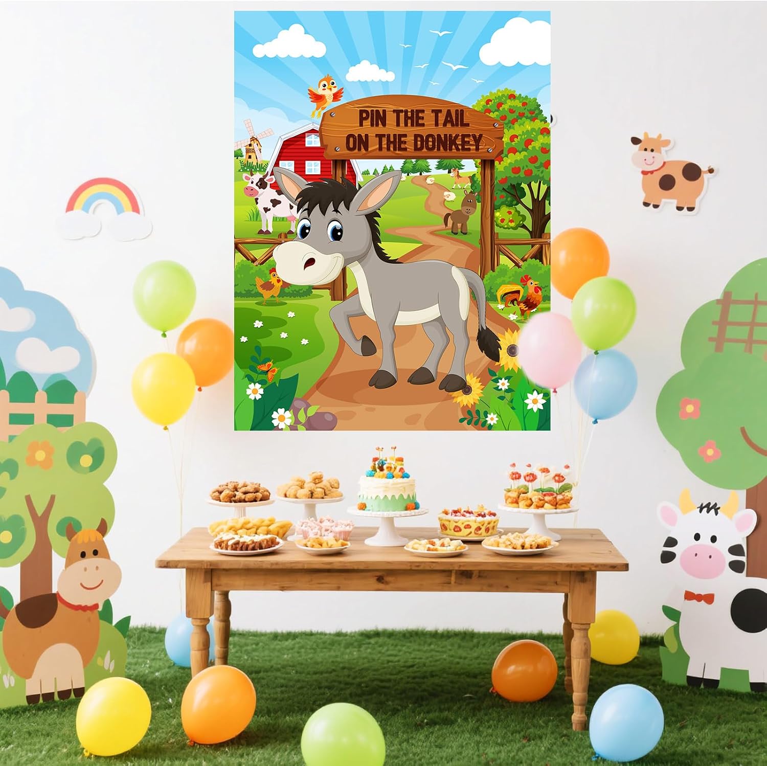 Faccito Farm Animal Games Pin The Tail on The Animals Decorations, Donkey