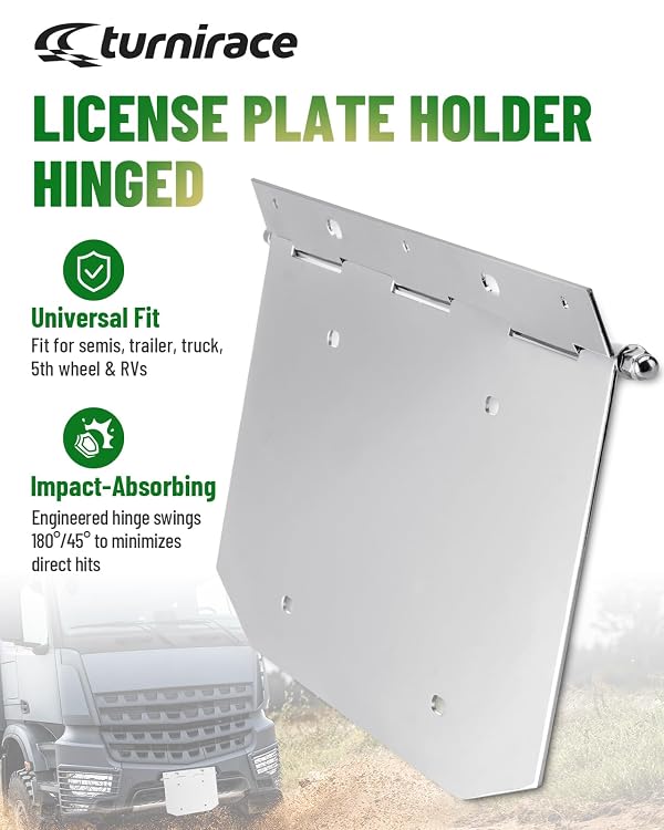 Turnirace License Plate Holder with Hinge - Mirror Chrome Oversized 15"x7.4" Bracket for Semi Trucks & Trailers, Rustproof, Universal 7" Slots (1 Unit) by Turnirace - Image 2