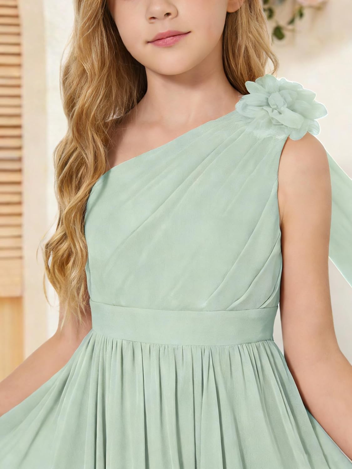 One-Shoulder Junior Bridesmaid Dresses Chiffon Flower Girl Maxi Dress for Wedding Formal Party Pageant Dress - Image 2