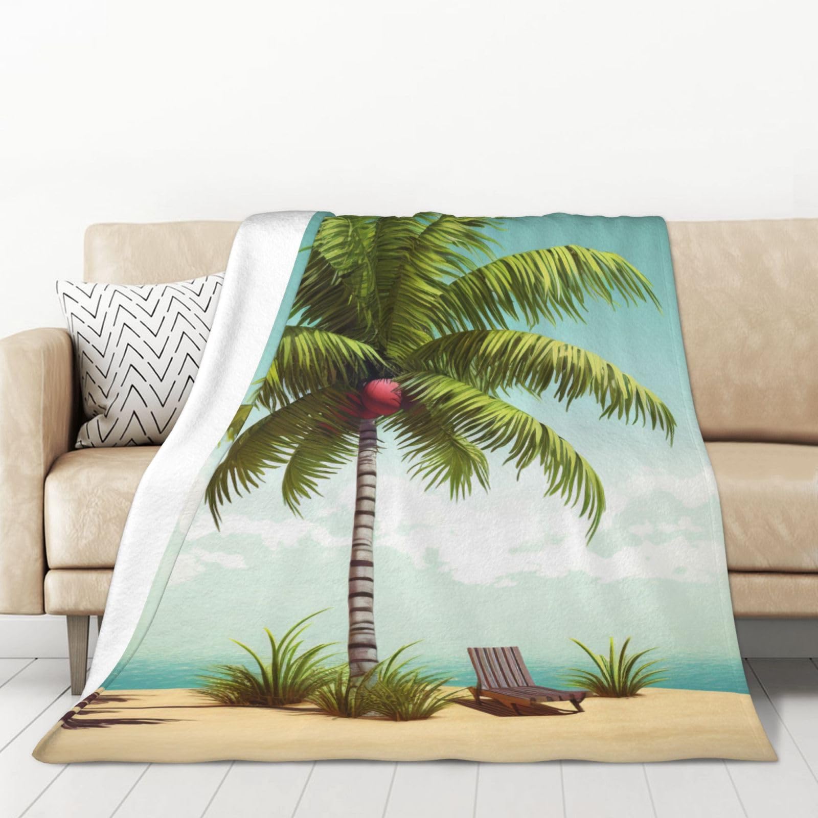 Couverture flanelle anti-froid douce et chaude palmier tropical pour réchauffer votre canapé