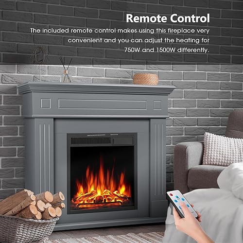 Miniatura 5 de Havato Chimenea eléctrica de 43 pulgadas con chimenea, chimenea eléctrica independiente, caja de fuego envolvente de madera, control remoto, marco