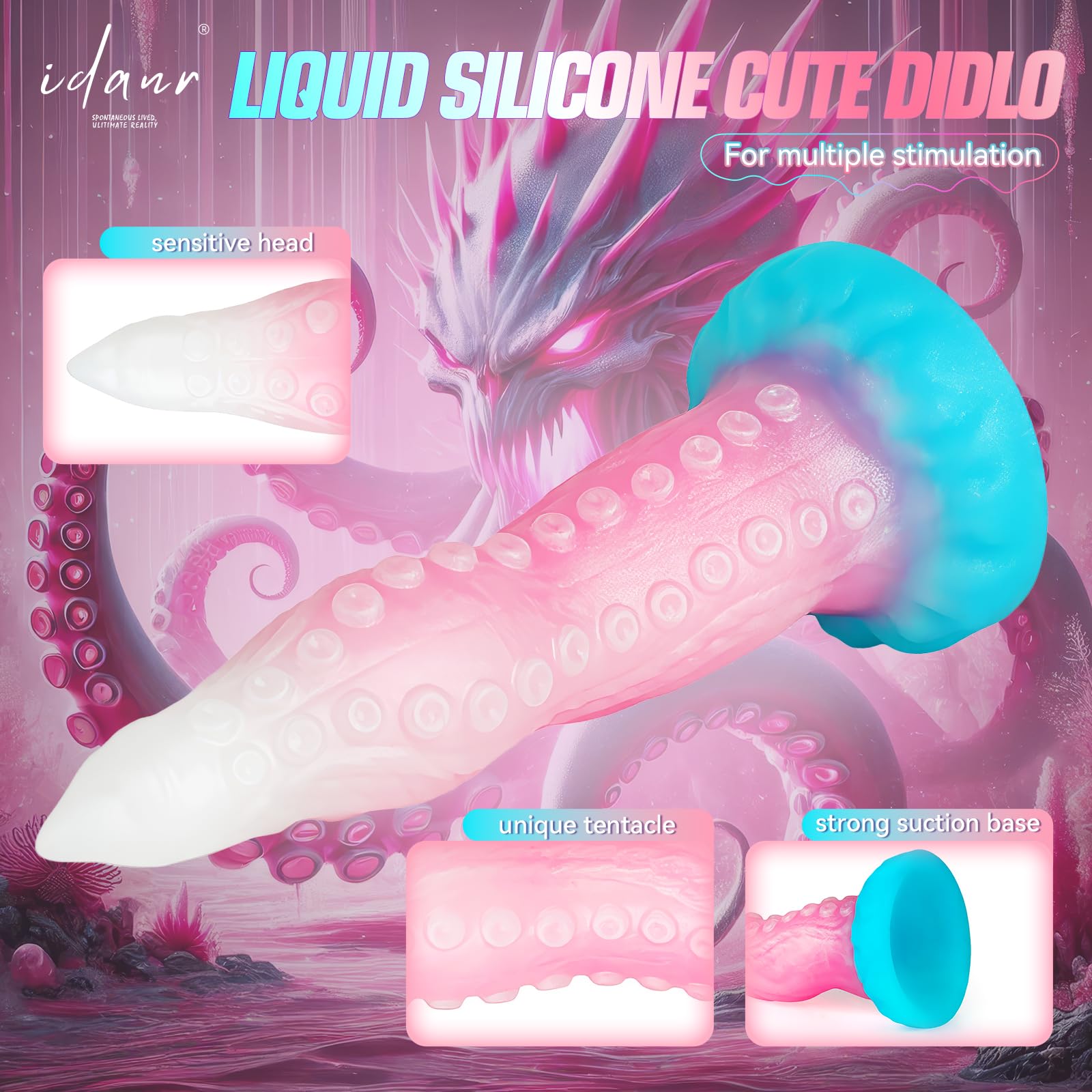 Monster Dildo Small Anal Dildo, 6.7" Tentacle Dildo Beginner Silicone Dildo With Luminous Pink,Strap On Dildo Realistic Dildos With Suction Cup,Anal Plug G spot Adult Sex Toy For Men Women Couples Gay