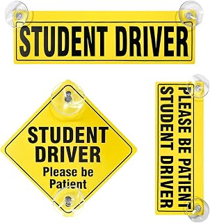 3 PCS Student Driver Car Signs, Please Be Patient Auto Bumper Safety Stickers with Suction Cups, Reusable New Driver Decals High Visibility Window Signs for Most Vehicles