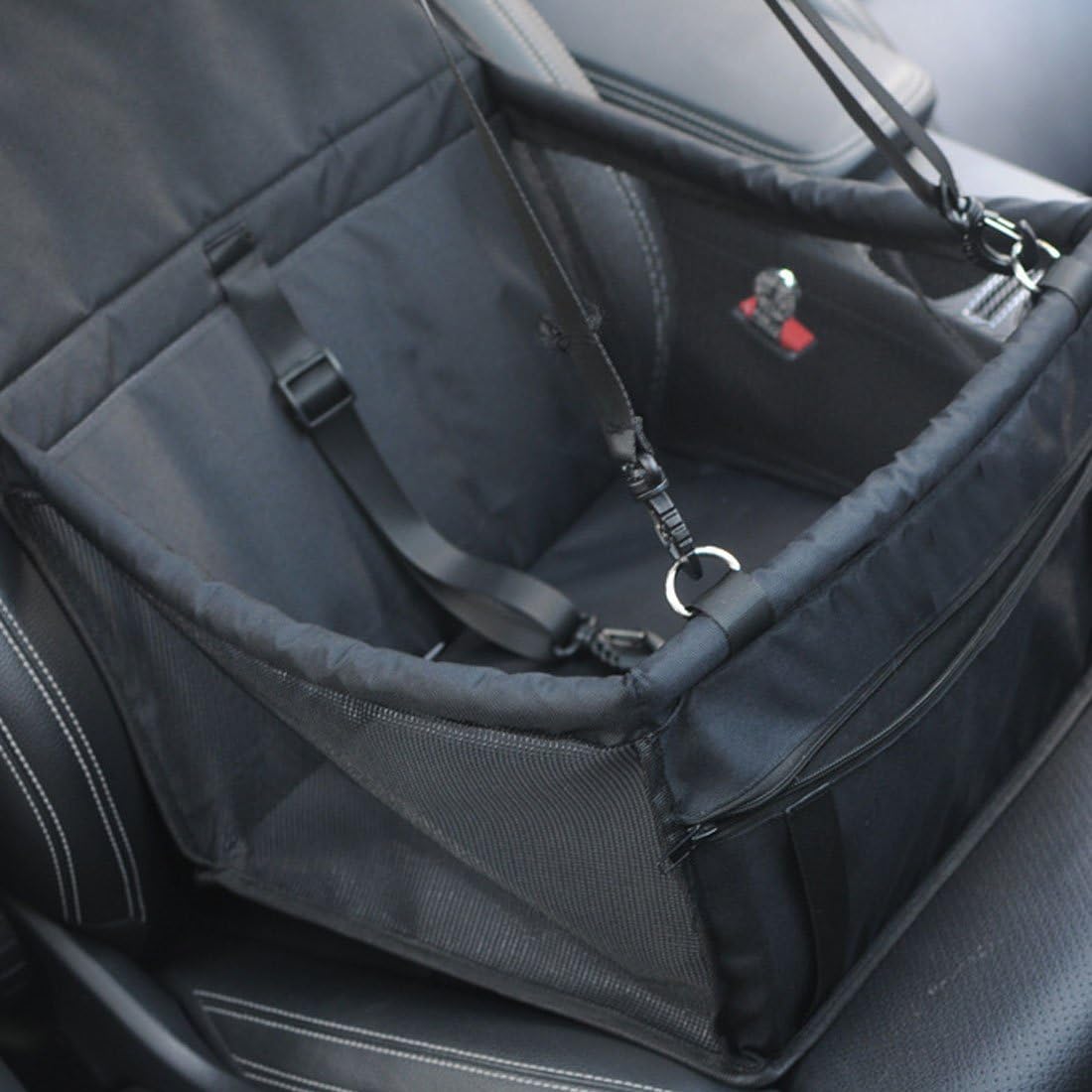 Ericoy Waterproof Breathable Pet Car Mat Safety Car Seat Belt Cover Booster Bag Pet Carrier Seat Protector Travelling Car Cushion for Dog Cat Pet (Black)