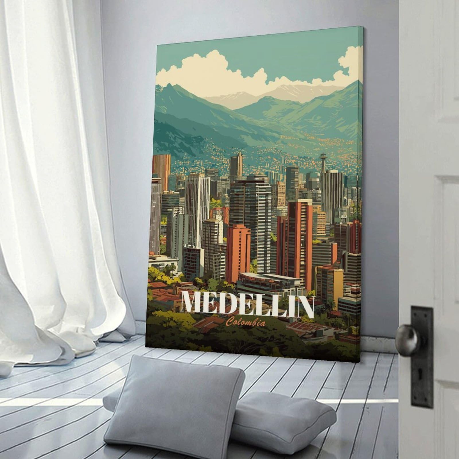 Junmoney Medellin, Colombia Cityscape Canvas Wall Art, 20x30inch(50x75cm), for Wall Displays, Bedrooms Or Room Updates, Ideal for Building A Coordinated Art Wall