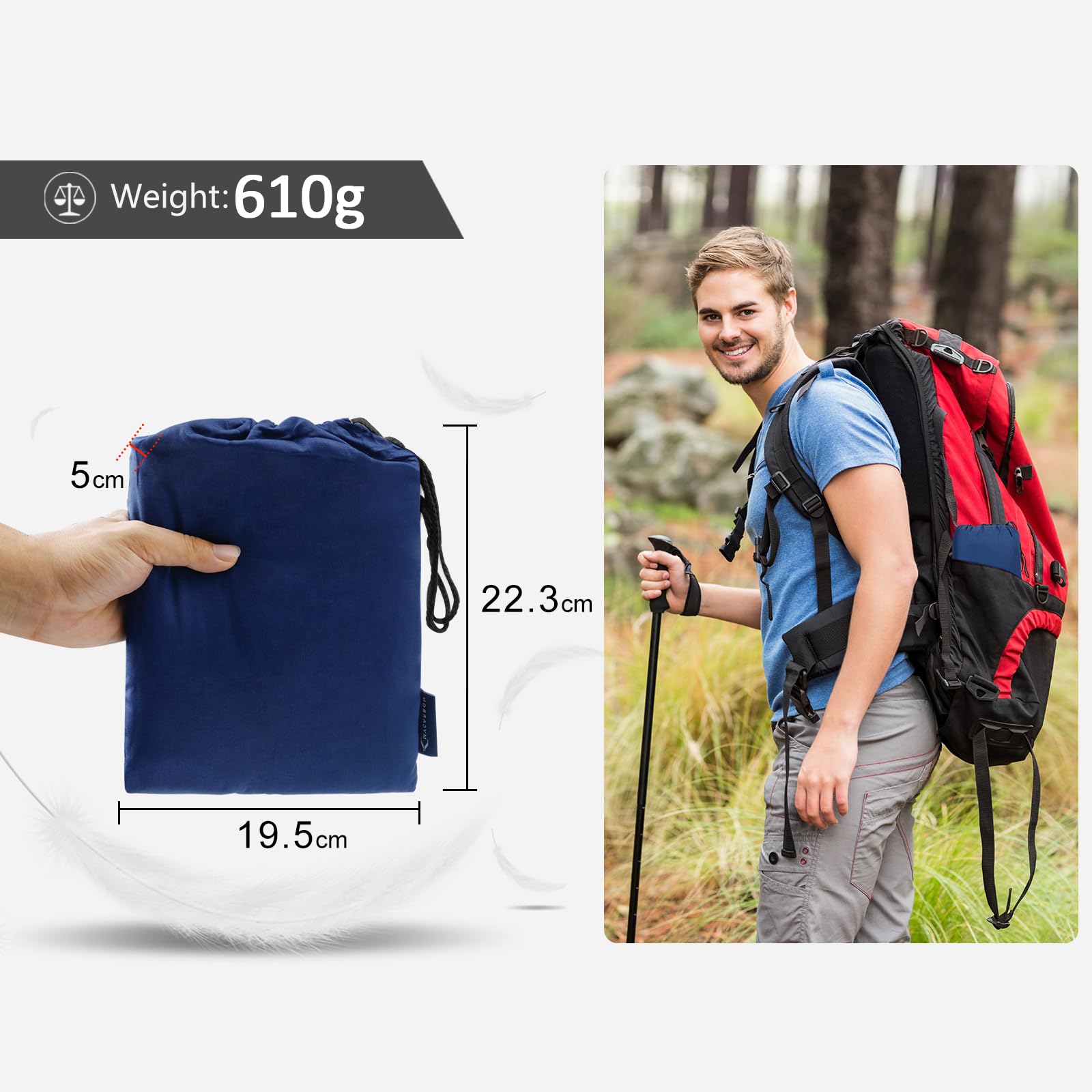 MYCARBON Podróżna wkładka do śpiwora, 100% bawełna, super miękka, 220 x 95 cm, arkusz podróżny, przenośna, lekka, na kemping, torba łóżkowa, hostele, autokary, piknik, pociągi z kieszeniami na