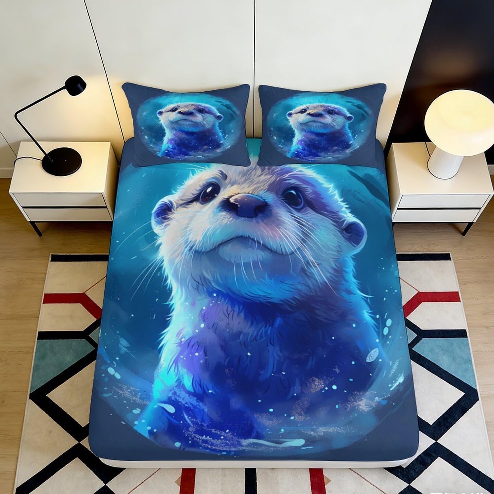 Dhbaneiok Style-5 3D Printed Ocean Otter Fitted Sheet Microfiber Soft Breathable Night Sky Bed Cover For Bedroom Dorm Decor 90X200x25cm