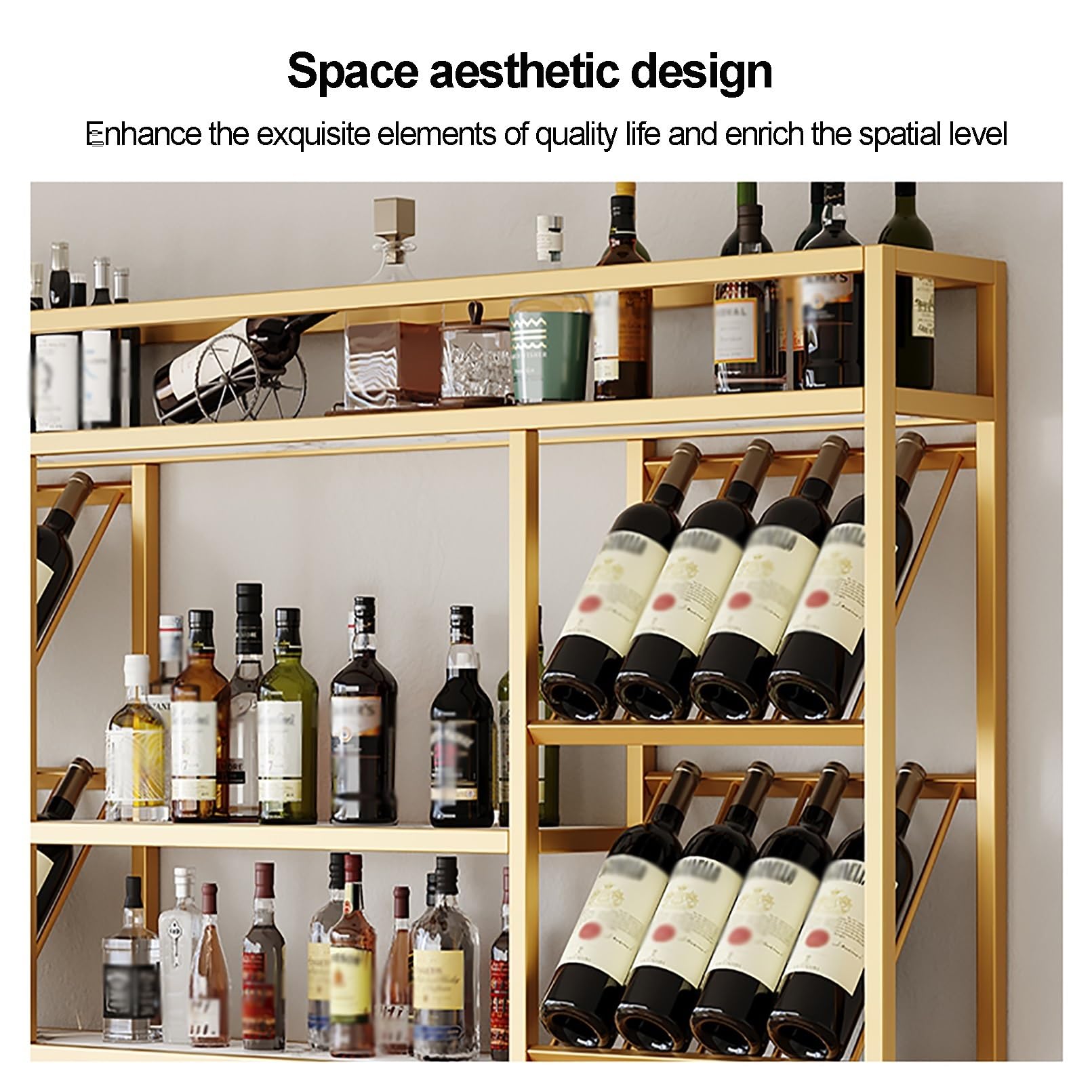 Estante de pared LED flotante para botellas de licor con soporte de vidrio, perfecto para bar, bodega de vino y decoración de cocina (negro, 140 x 25 x 70 cm)