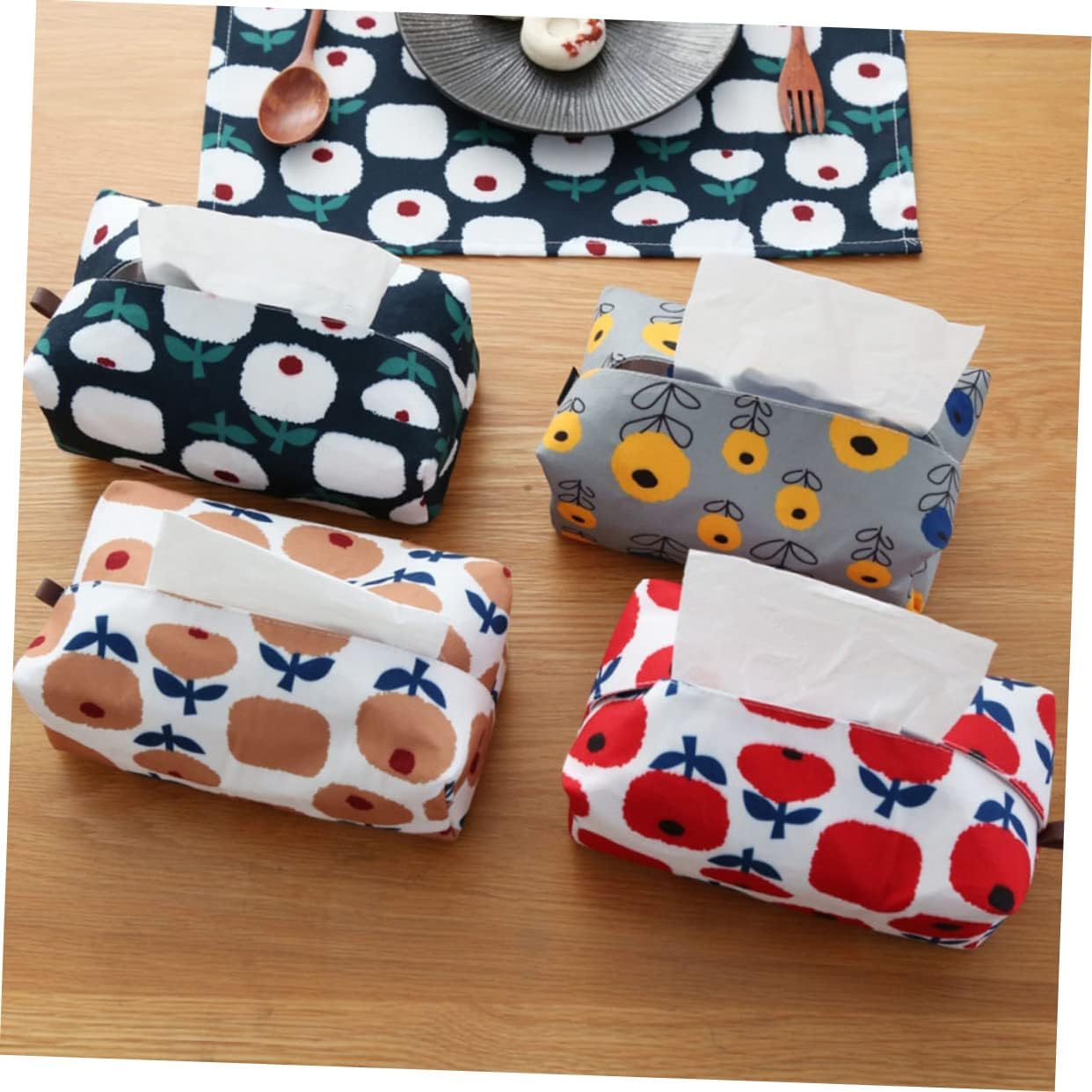 Blue Cotton Tissue Box Holder for Home and Office Storage image 5