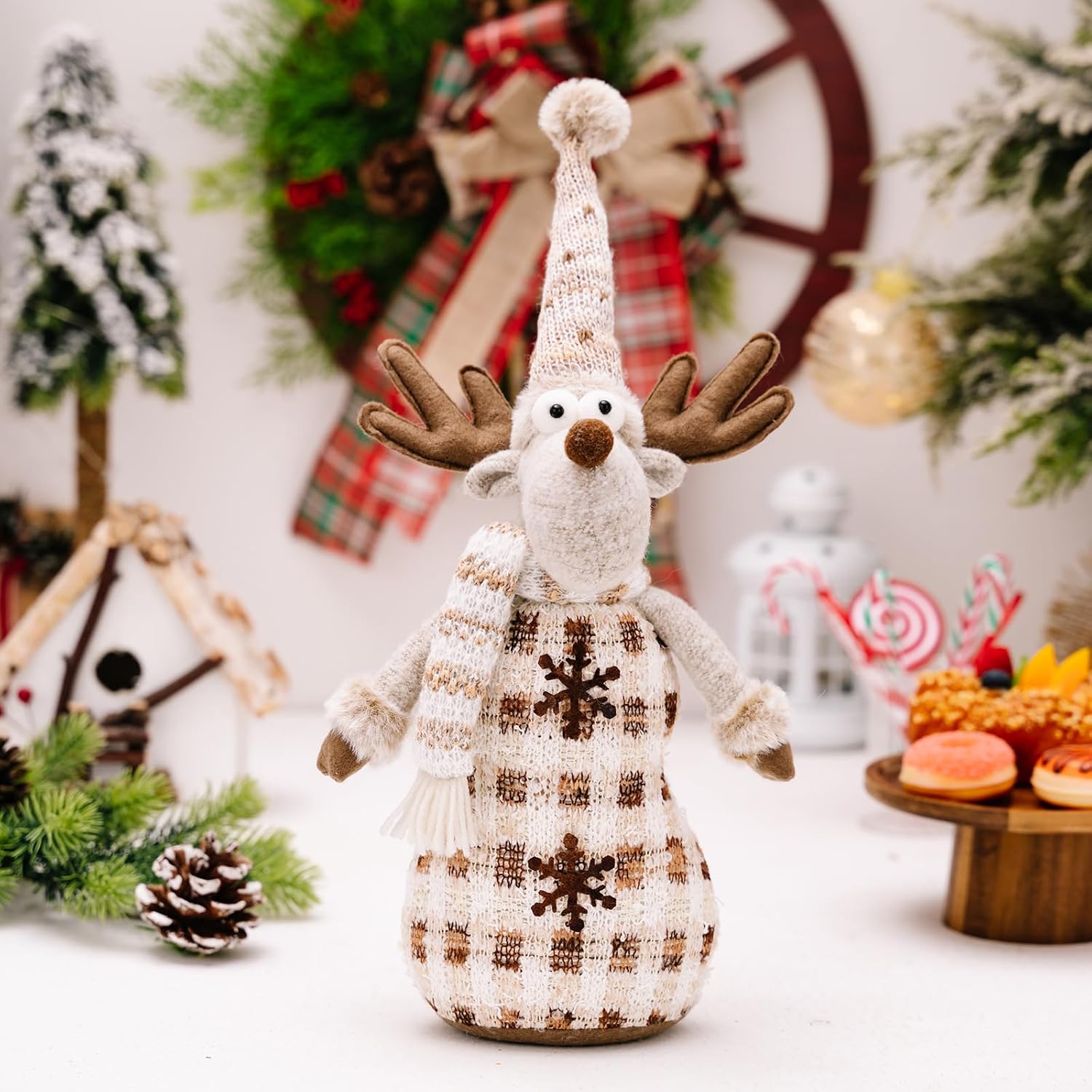 Christmas Double Layer Figurine Display for Window Handmade Holiday Decoration Santa/Snowman/Deer Figures Ornament Handmade Decoration