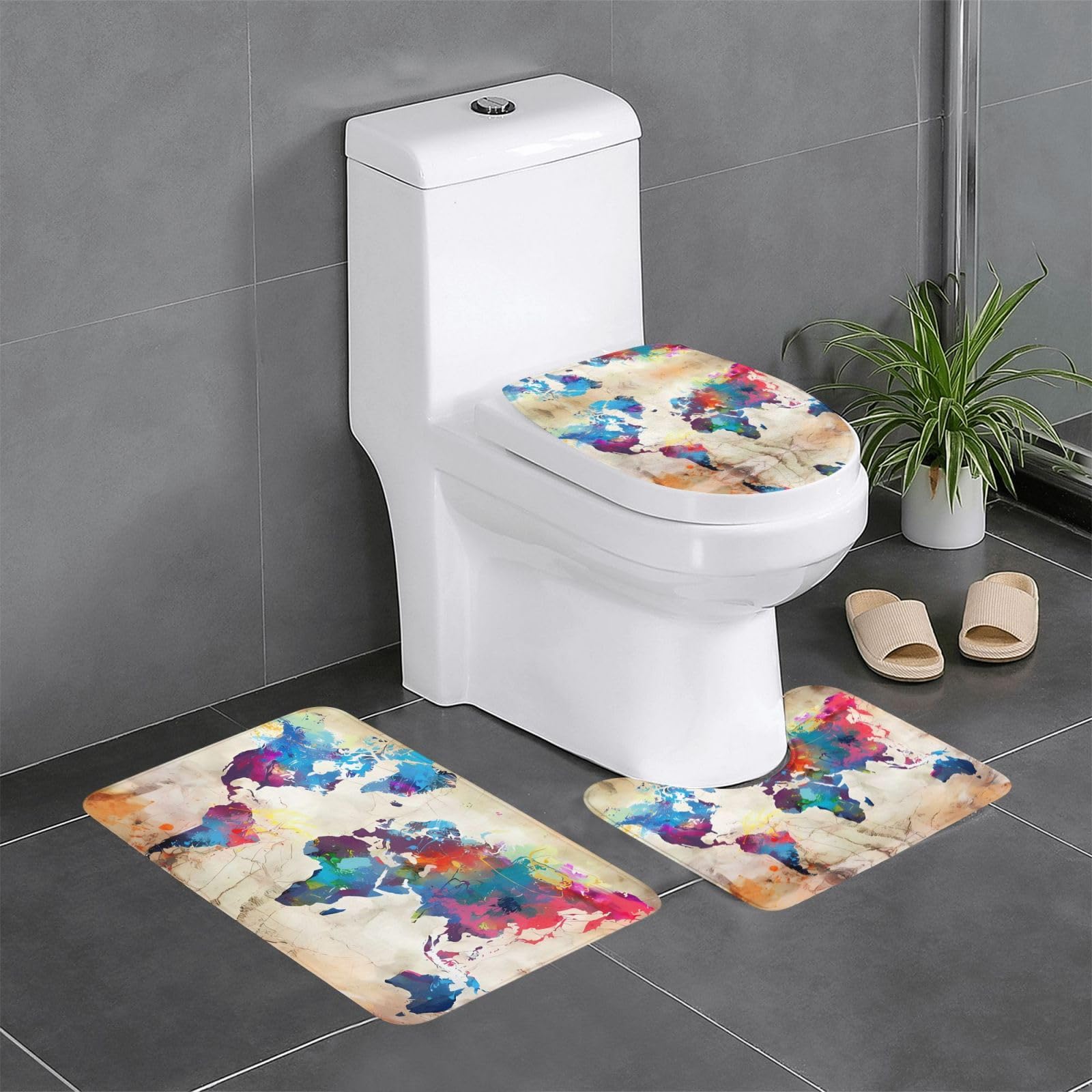 Tapis de salle de bain carte du monde abstraite voyagez depuis votre chambre